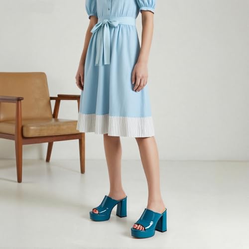Image of Women Square Open Toe Platform Chunky Heel Slide Sandals | Slip On High Heel Dress Sandals, Elegant Formal Footwear For Wedding Club Evening Party Events