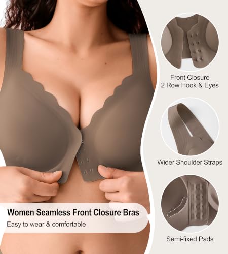 Image of Front Closure Bras for Women Seamless Wireless Push Up Bra No Underwire Full Coverage Comfort Bras Mastectomy Bralettes