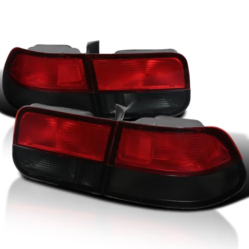 Spec-D Tuning Red Smoke Lens Tail Lights Compatible with 1996-2000 Honda Civic Coupe 2 Door, Left + Right Pair Assembly