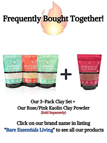 Bare Essentials Living Bentonite (Indian Healing), Moroccan (Red Rhassoul), And Green (French-Sea) Clay Powder - 3 Multipak/Set 8 Oz Each - For Making Mud Masks For Skin, Hair, Face And Body #TOP3