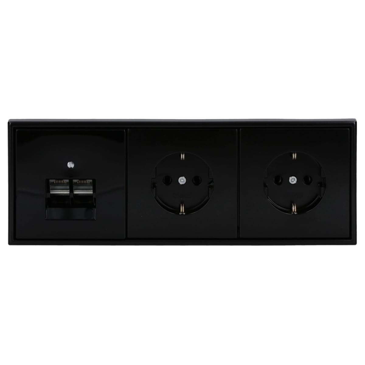 JUNG Serie LS Cat.6A Doppel-Netzwerkdose & 2 Steckdosen Schwarz | mit Cat.6A UAE-Anschlussdose, LS969-2UASW Abdeckung, 2x LS1520SW SCHUKO Steckdosen, LS983SW Rahmen 3-fach