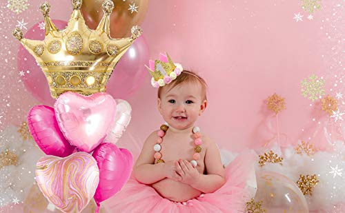 Image of Pink Balloons Birthday Decorations,Gold Crown Princess Foil Balloons Set for Girls Women Party Decorations Baby Shower