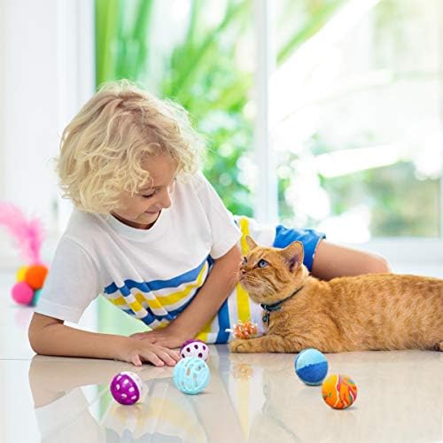 POPETPOP 18Pcs Cat Toys Assortments, Interactive Kitty Cat Ball Toys With Bell, Feather, Crinkle, Plush, Knit For Indoor
