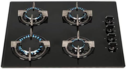 SIA AMZGHG602BL 60cm 4 Burner Gas On Glass Hob In Black With Cast...