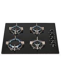SIA AMZGHG602BL 60cm 4 Burner Gas On Glass Hob In Black With Cast Iron Pan Stands, 2 Years Parts & Labour Guarantee