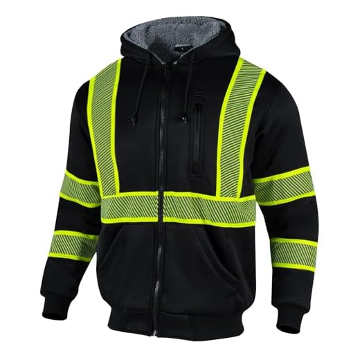 Drizomo High Visibility Sherpa Fleece Hoodie for Men Safety Reflective Sweatshirt ANSI Class 3 Hi Vis Jacket with Zipper