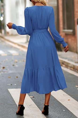 Image of PRETTYGARDEN Women's Floral Boho Dress Fall Long Sleeve Wrap V Neck Ruffle Flowy Maxi Spring Wedding Guest Vacation Dresses