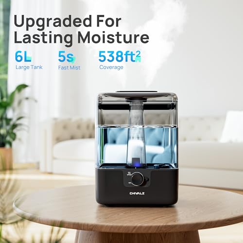 CHIVALZ Humidifiers for Bedroom Large Room, 6L Cool Mist Top Fill Humidifier with Essential Oil Diffuser, 26dB Quiet Ultrasonic Humidifier for Baby Nursery Plants, 50H Runtime Night Light Black by CHIVALZ - Used condition - Image 2