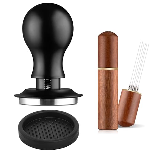 GQIRIL Espresso Distribution Tool Accessories - 51mm Spring Loaded Coffee Calibrated Tamper Kit with Needles, WDT Stainless Steel Espresso Stirrer Dosing Funnel Set for Barista Coffee Machines