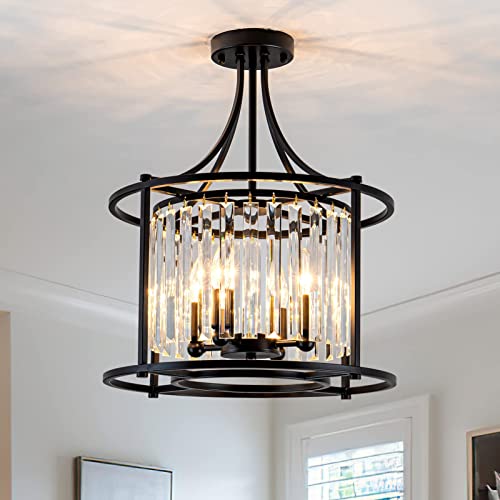 Plafond light en cristal noir à 4 lumières pour salle à manger
