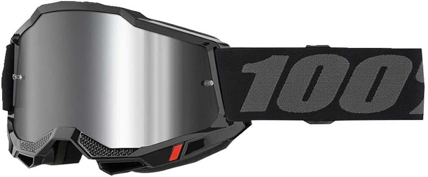 100% Accuri 2 Goggles - Eyewear for Motocross & Mountain Biking - Goggles for Dirt Bikes, Motorcycles & Bike Sports - Black, Mirror Silver Lens