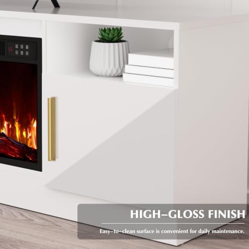 Image of Waleaf 70 inch Fireplace TV Stand with 36 inch Electric Fireplace,20 Colors LED Lights Entertainment Center for Living Room,Large High Gloss TV Console Cabinet for Televisions up to 80+ Inch