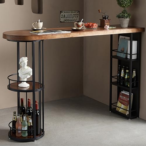 Mesa de bar de madera maciza, mesa estrecha de bar con base de metal para cocina, cafetería, comedor, sala de estar (200 cm)
