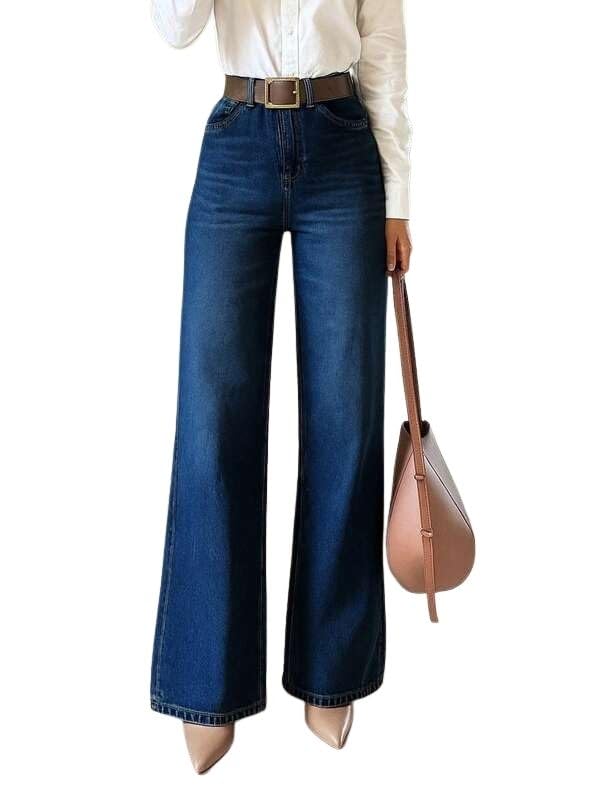 Collection Wide Leg Loose Fit High Waist Jeans for Women (WJ-2605-DBL1-$)-picture-12