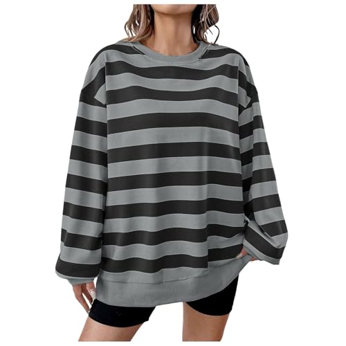 Sweatshirt femme ample imprimé rayé gris pour l'automne hiver