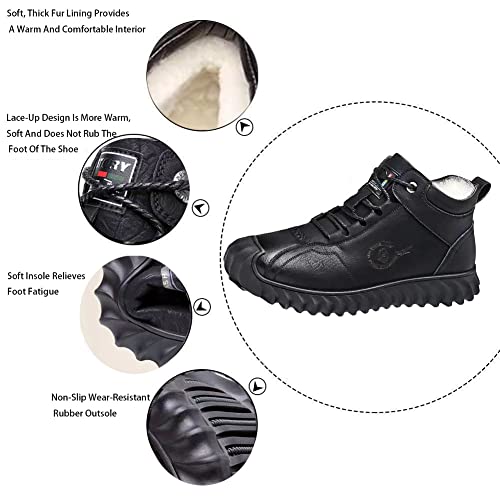 Men's Winter Fleece Warm Snow Boots Leather Ankle Booties,Casual Lace Up Sneakers Non-Slip Waterproof Walking Hiking Shoes2