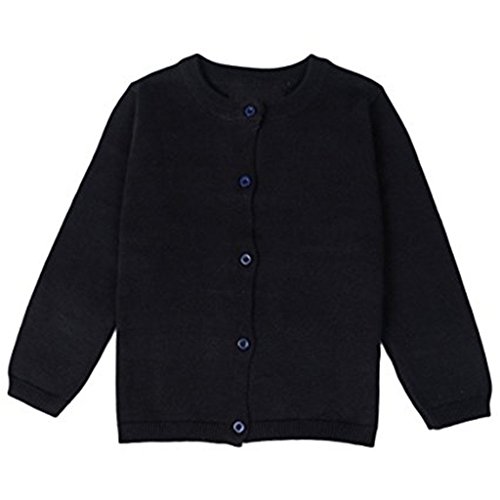 Baby Boys Girls Button-Down Basic Crew Neck Solid Cardigan Toddler Cotton Knit Sweater (18-24 Months, Black)