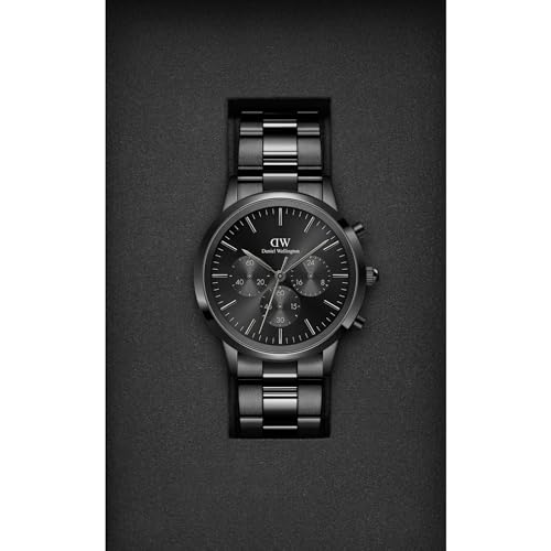 Image of Daniel Wellington Iconic Analog Watch for Man with Black Round Dial & Black Stainless Steel Bracelet Band Water Resistant Men's Wrist Watches - DW00100642K