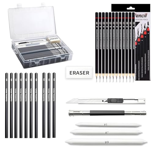Image of Sketch Pencil Set, Drawing Pencil Set and Shading Pencil Set for Artists, Perfect Sketching Kit of Charcol Pencil and Shading Art with Carry Box (39 Pieces)