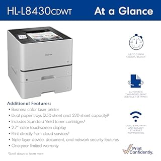 Brother HL-L8430CDWT Business Color Laser Printer with Low-Cost Printing, Wireless Networking, and Dual Paper Trays