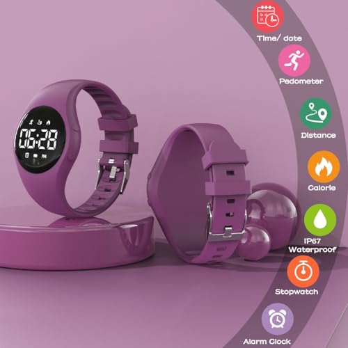 Kids Led Digital Pedometer Watch, Steps Counter, Waterproof Wristwatch, Vibrating Alarm Clock, Stopwatch, Great Gift for Kids Children Teens Girls Boys(Purple)4