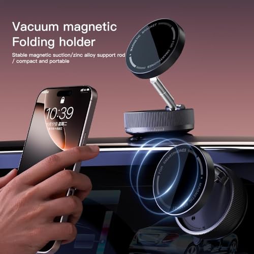 Image of RIGGEAR Upgraded Magnetic Phone Holder with Vacuum Suction- 360 Adjustable, Foldable &Telescopic Car Mount for iPhone & Android - Works on Car Dash, Mirror, Gym & More - Black