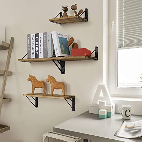 Bayka Wall Shelves For Bedroom Decor, Floating Wall Shelves For Living Room Kitchen Storage, Wall Mounted Rustic Wood Floating Shelves For Kids Books, Small Shelf For Bathroom(Brown，Set Of 3) #TOP4