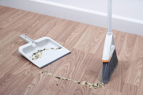 Superio Clip-On Dustpan With Rubber Lip - 10-Inch Wide Durable Plastic Dust Pan With Comfort Grip Handle, Lightweight Multi Surface, Heavy Duty, Easy Sweep Broom (Light Grey) #TOP2