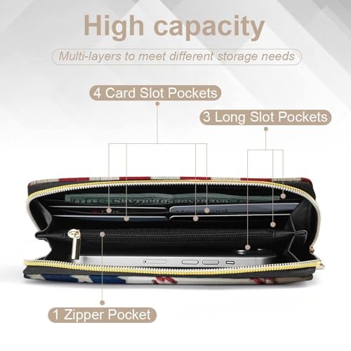 Printed Leather Wallet for Men Women, Portable Baseball Rustic Wooden American Flag Wallets with Large Capacity Multiple Card Slots4