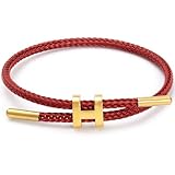 Nayubo Simple Titanium Rope Steel Wire Bracelet with Adjustable Design Polished H Shape Clasp Bracelet Outdoor Casual Minimalist Fashion Gift for Women Men (Red)