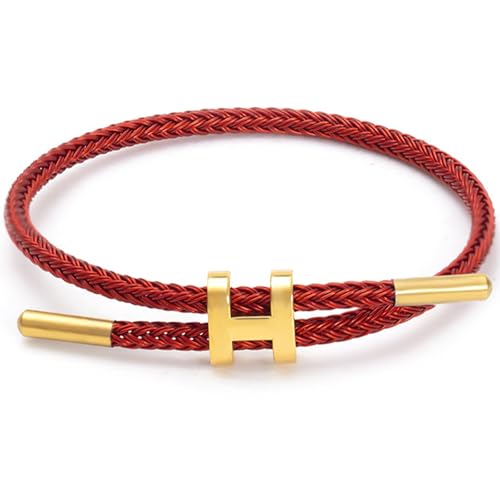 Nayubo Simple Titanium Rope Steel Wire Bracelet with Adjustable Design Polished H Shape Clasp Bracelet Outdoor Casual Minimalist Fashion Gift for Women Men (Red)