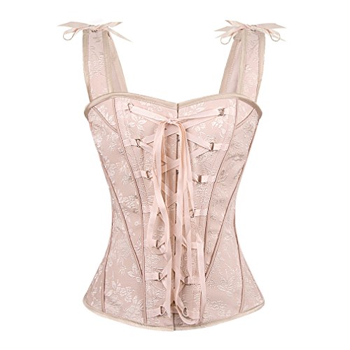 Spiral Steel Boned Vintage Inspired Overbust Corset with Angled Panels and Shoulder Straps (XL, Georgian Pink)