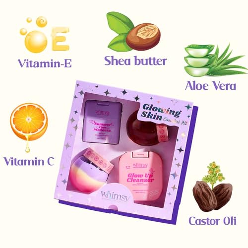 Image of Whimsy Beauty Glowing Skin Essentials Kit for Kids and Teens,Complete Skincare Set with Cleanser Moisturizer Sunscreen (4 to 16 years) Natural, Chemical Free, Sulfate-Free, Dermatologist Tested