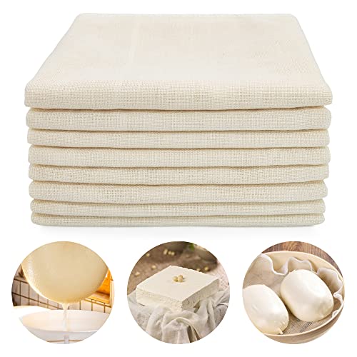 8 pezzi Garza Alimentare, 50 x 50 cm Tessuto Filtrante Cotone Naturale Telo Filtrante Riutilizzabili Panno di Formaggio Mussola per Filtrare per Alimenti Cucina formaggio, tofu, succhi