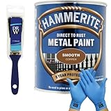 DRW Hammerite Direct to Rust Metal Paint Smooth Copper 250ml 1" Paint Brush & Free Nitrile Gloves | Durable Anti-Rust Protection for Indoor & Outdoor Metal