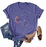 Anbech Womens Colorful Dandelion Garphic Tshirts Cute Paw Flowers Print Casual Tee Tops (Purple, 2XL)
