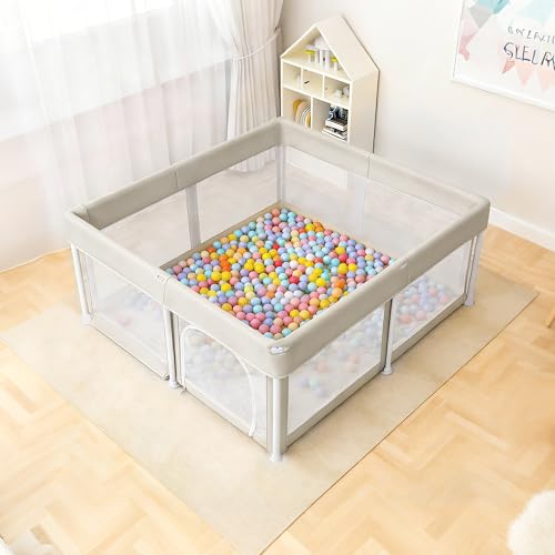 OUUTMEE Parque infantil plegable de 127 x 127 cm, valla de juegos para bebé, 150D Oxford, para interiores y exteriores, con bolsa de almacenamiento, color beige