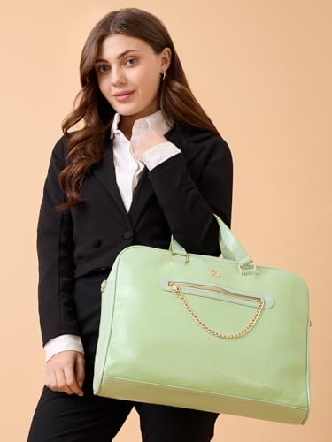Image of Caprese Mist Laptop Bag, Large | Stylish Office Handbag for Women with 15.6 Inch Laptop Compartment with Adjustable & Detachable Sling Strap | Secure Zip Closure | Ideal for Office & Travel (Green)