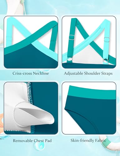 Image of Girls Swimsuits 2 Piece Bikinis Set Colorblock Bathing Suits Criss Cross Strap Girls' Swimwear