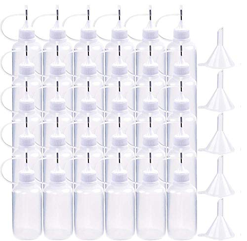 DEPEPE 30pcs Needle Applicator Tip Bottles, 1oz 30ml Translucent Glue Bottles, with 5 Plastic Funnels, for DIY Quilling Craft, Acrylic Painting