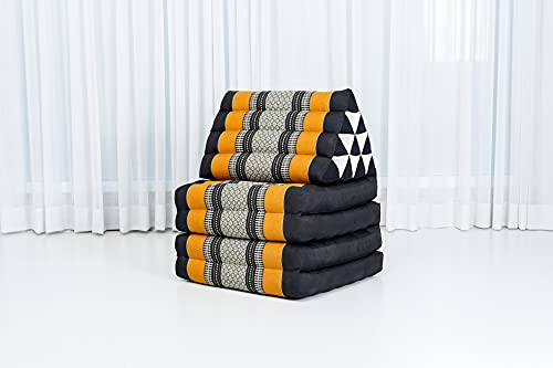 Image of Leewadee Comfortable Japanese Floor Mattress - Thai Floor Bed with Triangle Cushion - Futon Mattress - XL Extra Long Thai Massage Mat, 89 x 20 inches, Black Orange, Kapok Filling