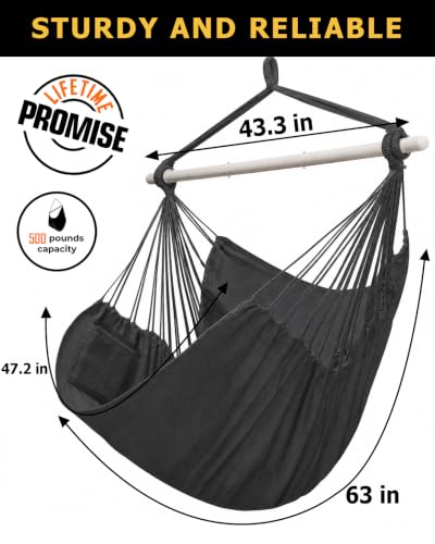 Image of ADVOKAIR Hammock Chair Swing, Heavy-Duty Hanging Rope Swing Seat Supports 500 Lbs, Ideal for Outdoor Patio, Backyard, Porch, Deck & Indoor Bedroom Use
