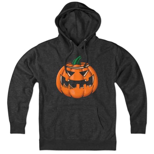 Chowdaheadz Boston Skyline Jack O' Lantern Hoodie – Unisex Pullover Sweatshirt Soft Cotton Blend