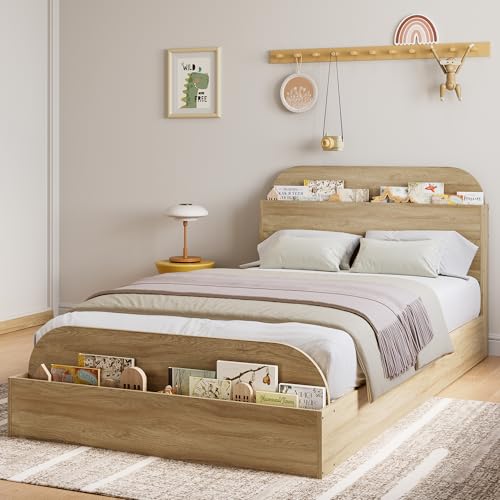 Garvee Twin Bed Frame with Headboard & Footboard – Low Platform Kids Bed, Wooden Twin-Floor Design...