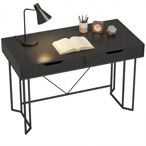 HOMCOM Schreibtisch Computertisch mit 2 Schubladen Bürotisch im Modern-Design, Metallgestell für Arbeitszimmer Schlafzimmer Home Office, 120 x 60 x 77 cm Schwarz