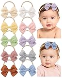 jollybows 10Pcs Baby Girls Headbands Hair Bows Nylon Linen Hairbands Handmade Hair Accessories for Newborn Infant Toddlers Little Girl and Kids