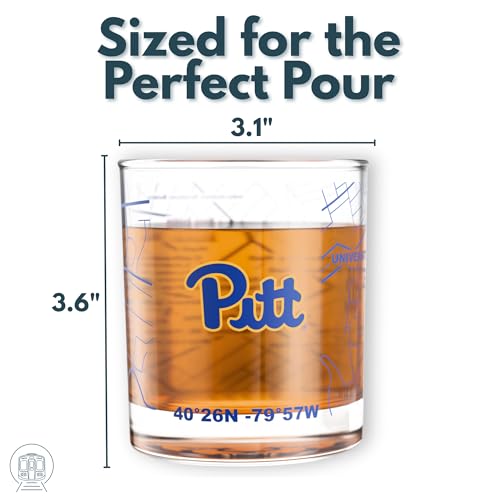 Image of Greenline Goods - University of Pittsburgh Panthers College Whiskey Glasses (Set of 2), 10 oz - Full-Color Logo + Campus Map