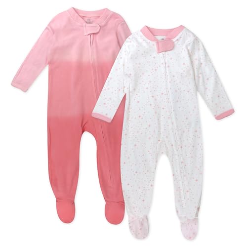 Image of HonestBaby Sleep and Play Footed Pajamas One-Piece Sleeper Jumpsuit Zip-Front PJs 100% Organic Cotton for Baby Girls