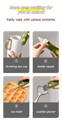 Image of Multi-Purpose U-Shaped Silicone Cup Brush, Transparent Green, Stainless Steel Bristles, Cup and Bottle Cleaner with Ice Mold Cleaning