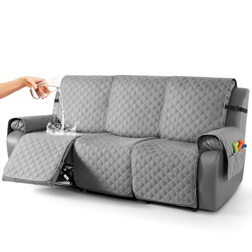 Image of TAOCOCO 100% Waterproof Recliner Covers, Recliner Sofa Covers with Leg Straps, Reversible Recliner Couch Cover for Reclining Chair, Washable Couch Protector for Pets Kids(3 Seater, Light Gray)